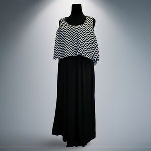 Black & White Chevron Pullover Sleeveless Maxi Dress by Delirious 3X Whimsigoth